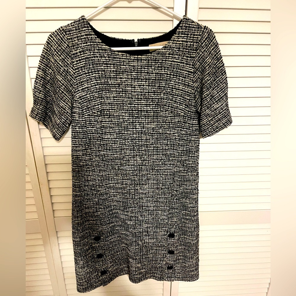 Loft tweed dress, size 0. Short sleeve, detailed black buttons on bottom.